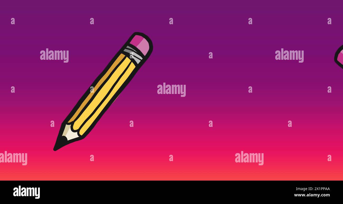 A cartoon pencil floating against gradient background Stock Photo