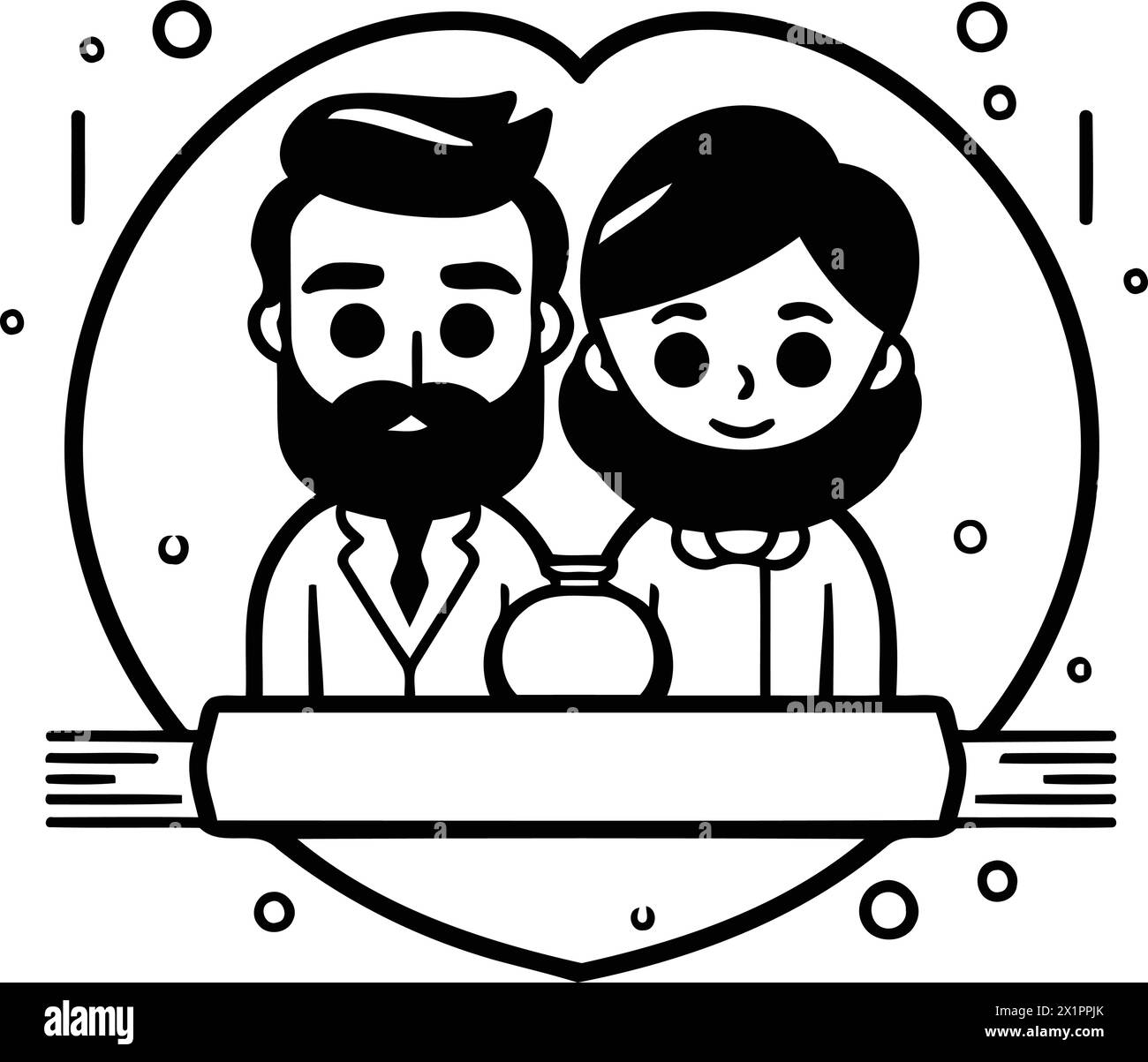 Couple of doctors in white coats with red apple. Vector illustration