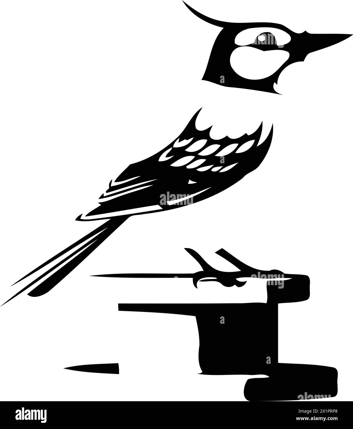 Blue jay bird sitting on a pedestal. Vector illustration. Stock Vector