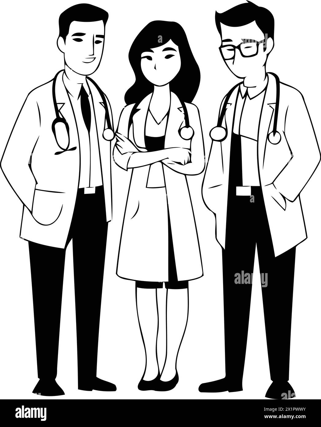 Medical team with stethoscopes. doctors and nurses. Vector illustration ...