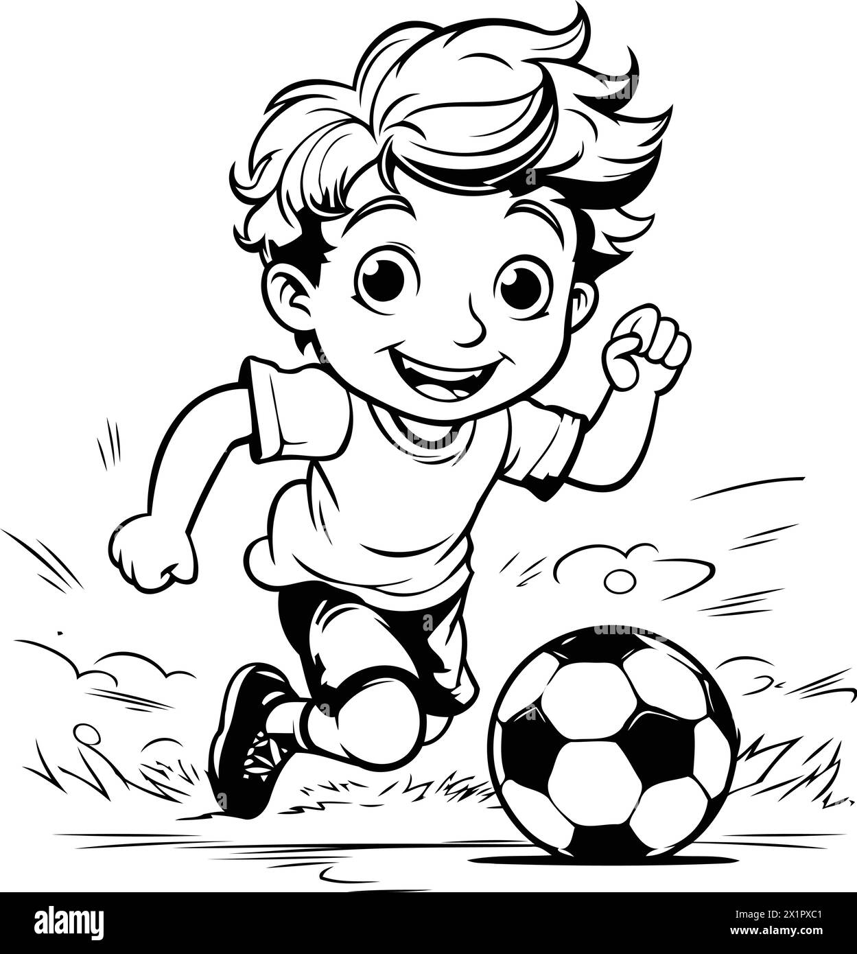 Boy playing soccer. Vector illustration of a boy kicking the ball Stock ...