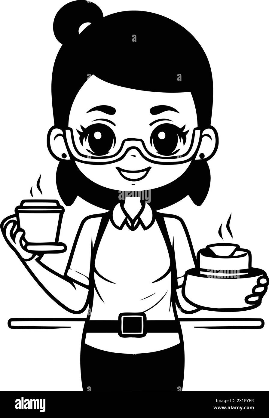 Coffee shop girl holding cup of coffee. Vector illustration. Stock Vector