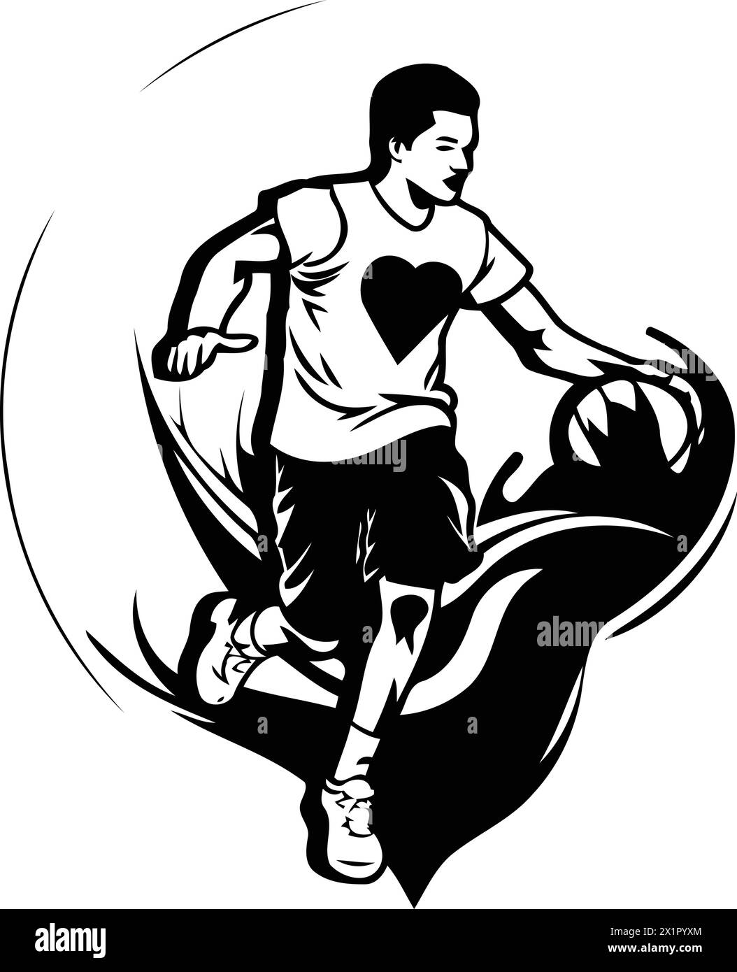 Basketball player with ball on fire background. Vector Illustration. Stock Vector