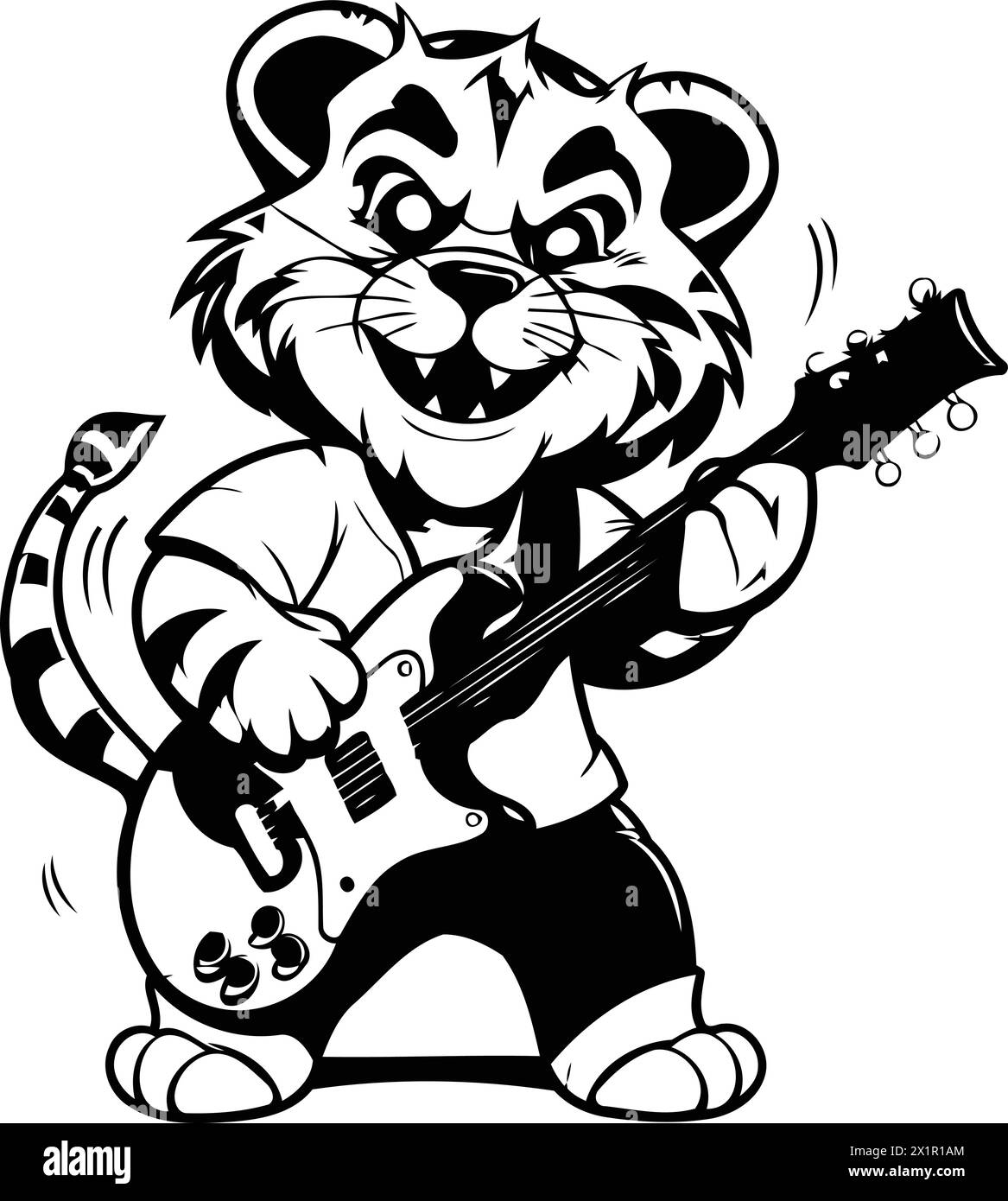 Illustration of a tiger playing the guitar. Vector cartoon character