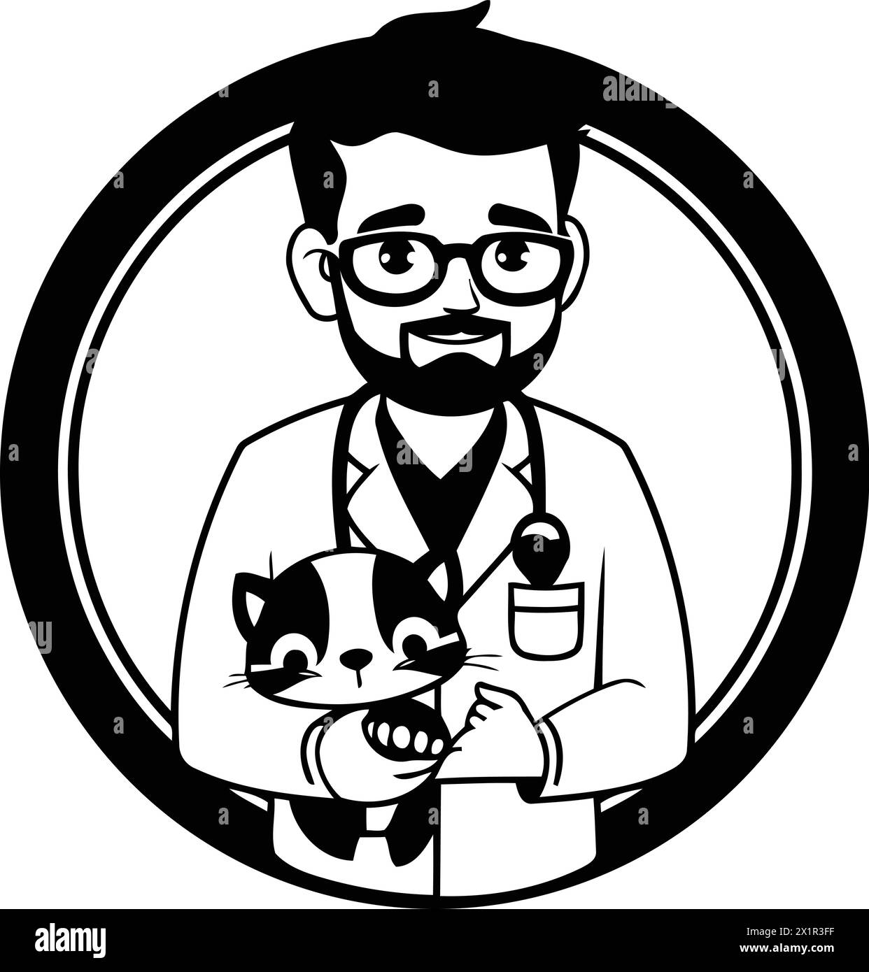 Veterinarian with a cat in his arms. Vector illustration Stock Vector