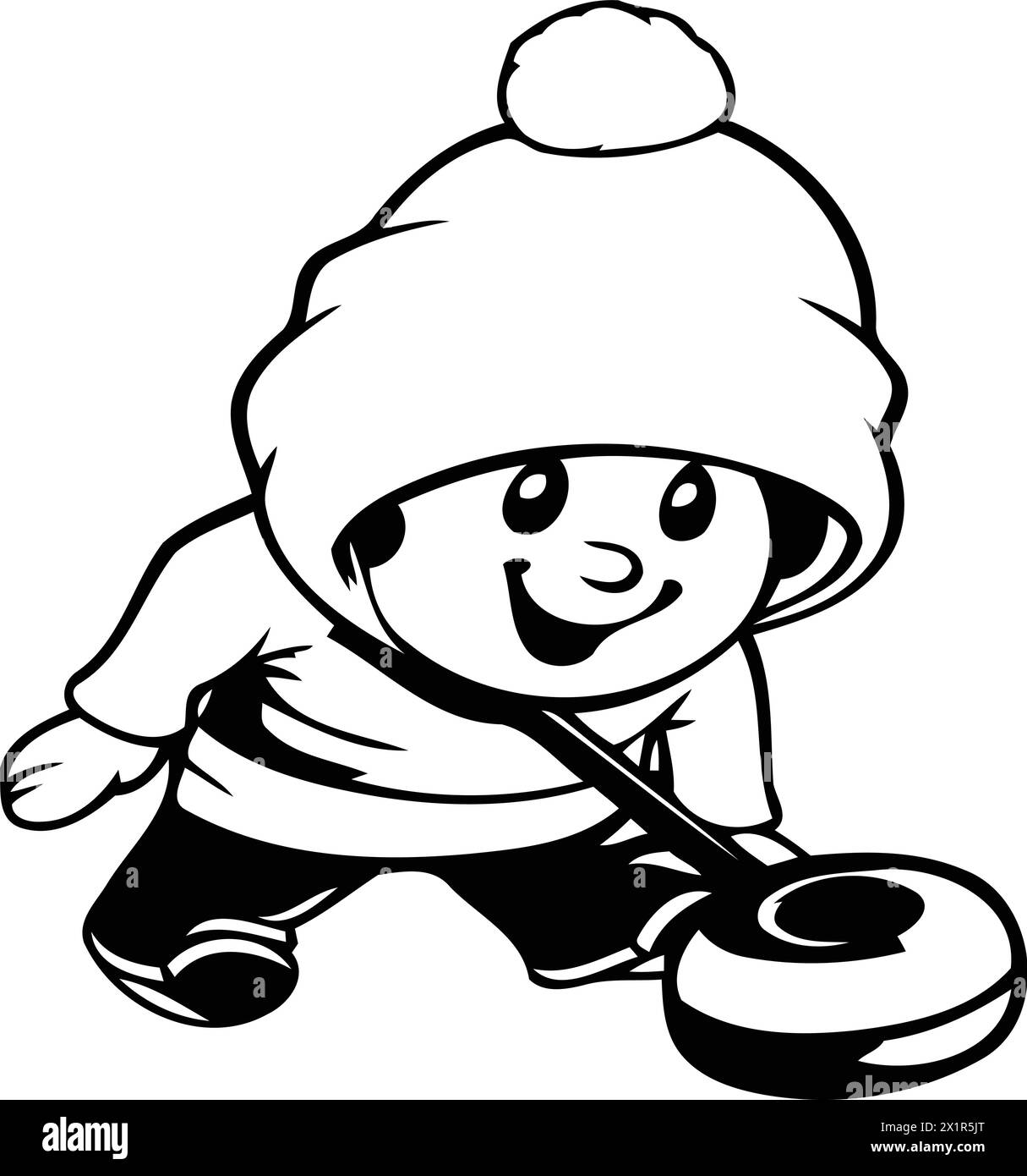 Cute little boy playing ice hockey in winter. Vector illustration Stock