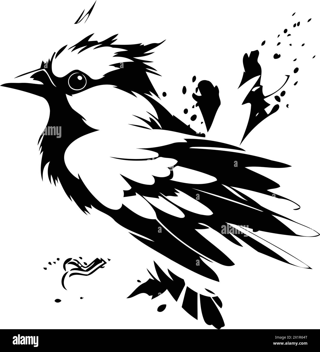 Blue jay bird on a white background with splashes. Vector illustration. Stock Vector