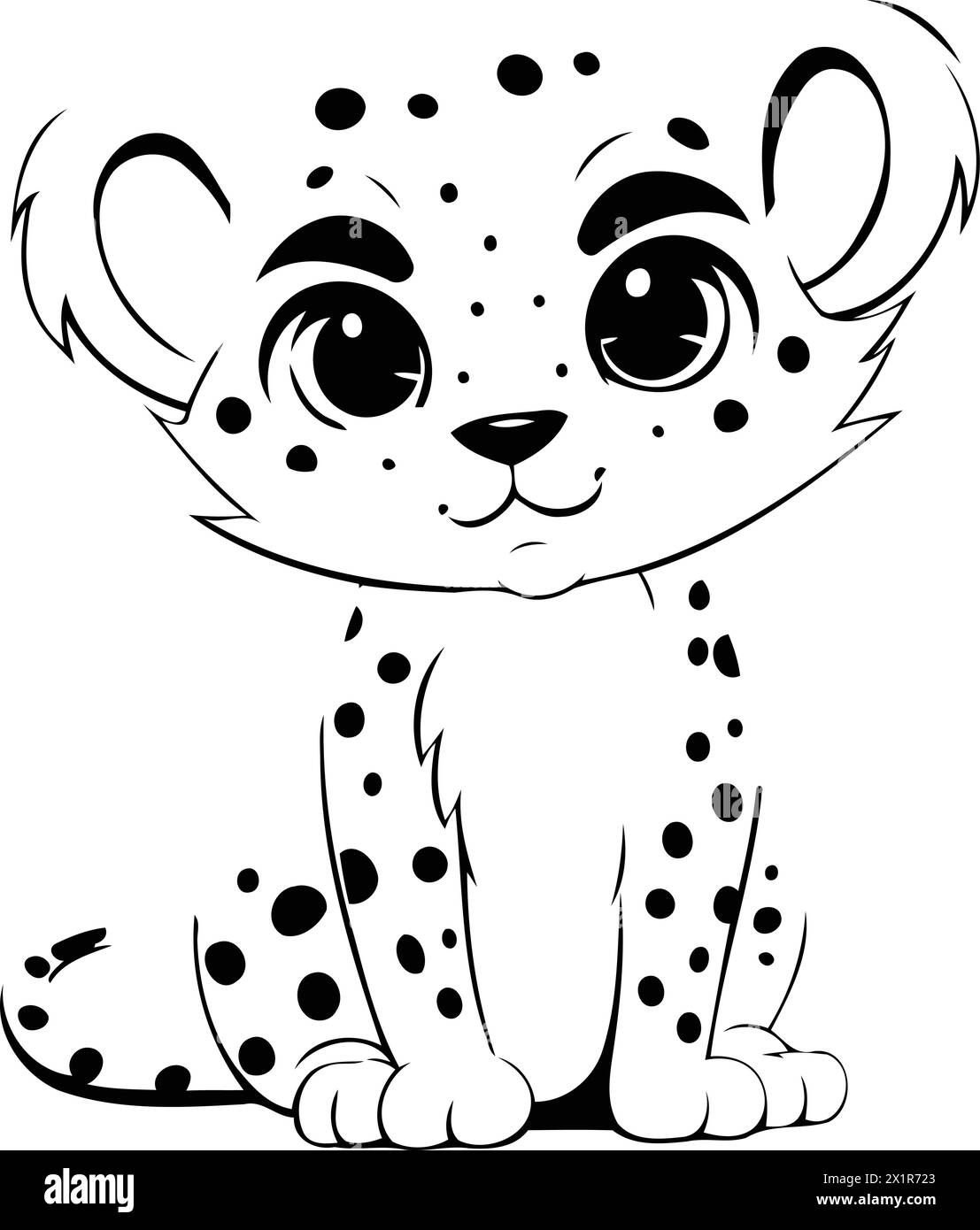Cute cartoon cheetah sitting on white background. Vector illustration