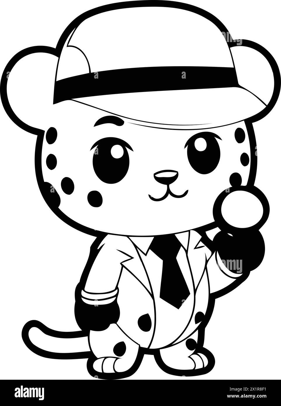 Cheetah in a cap and tie holding a magnifying glass Stock Vector Image