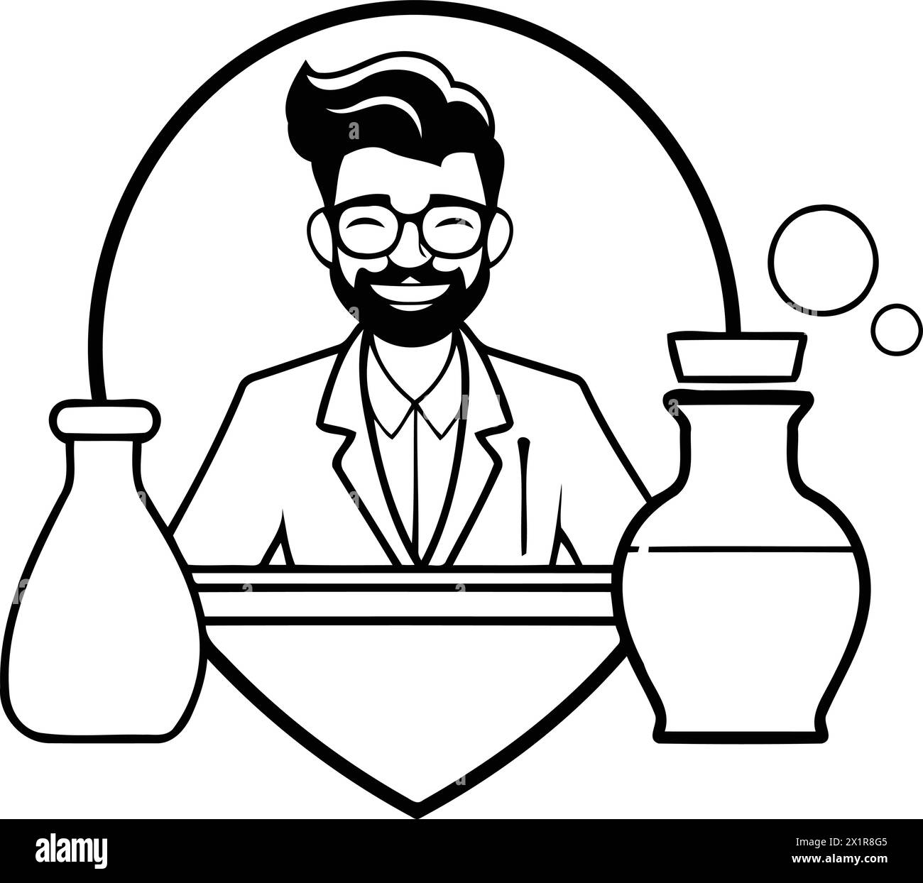 Vector illustration of a doctor in a white coat with a beard and