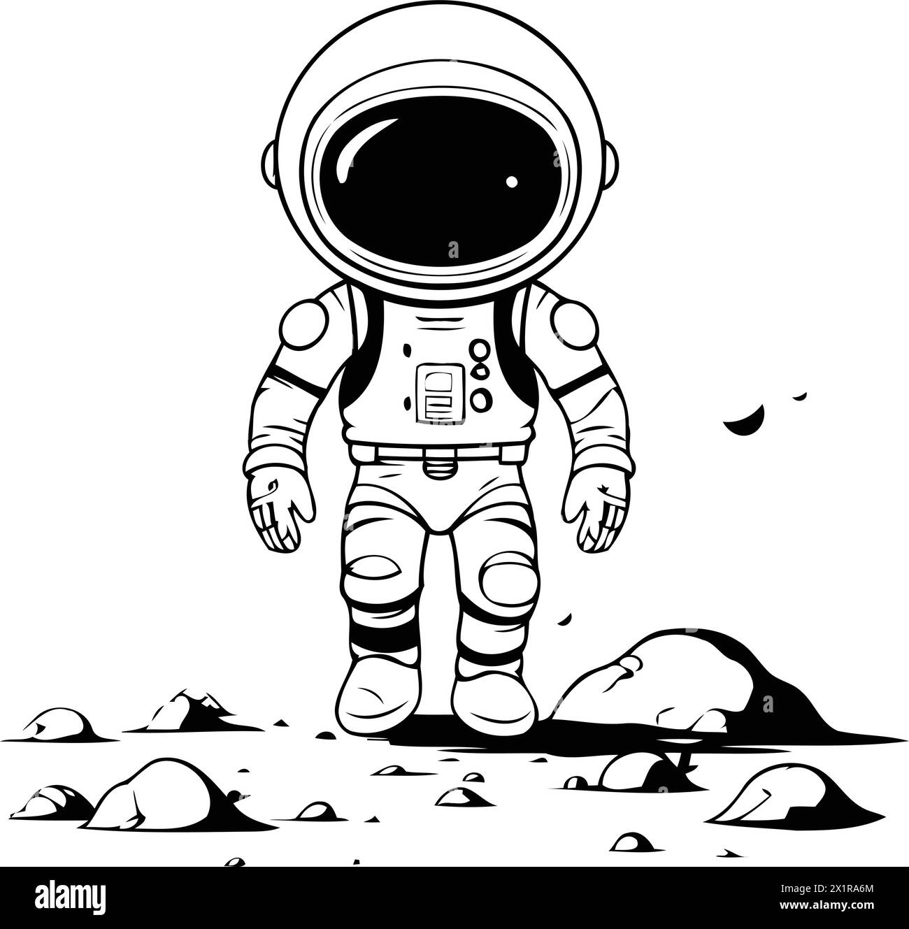 Astronaut on the background of the moon. Vector illustration. Stock Vector