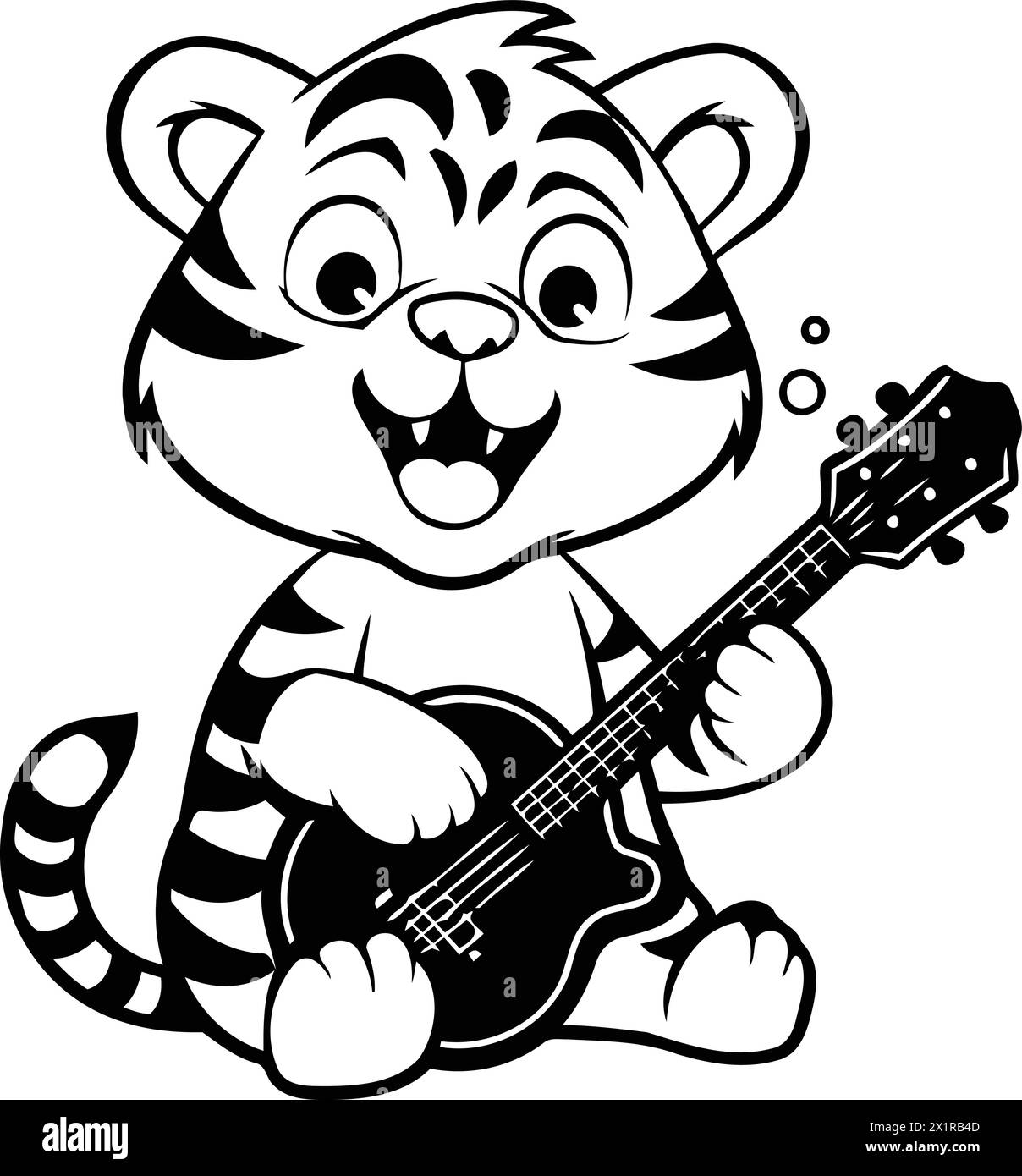 Cute tiger playing guitar. Cute cartoon character. Vector illustration