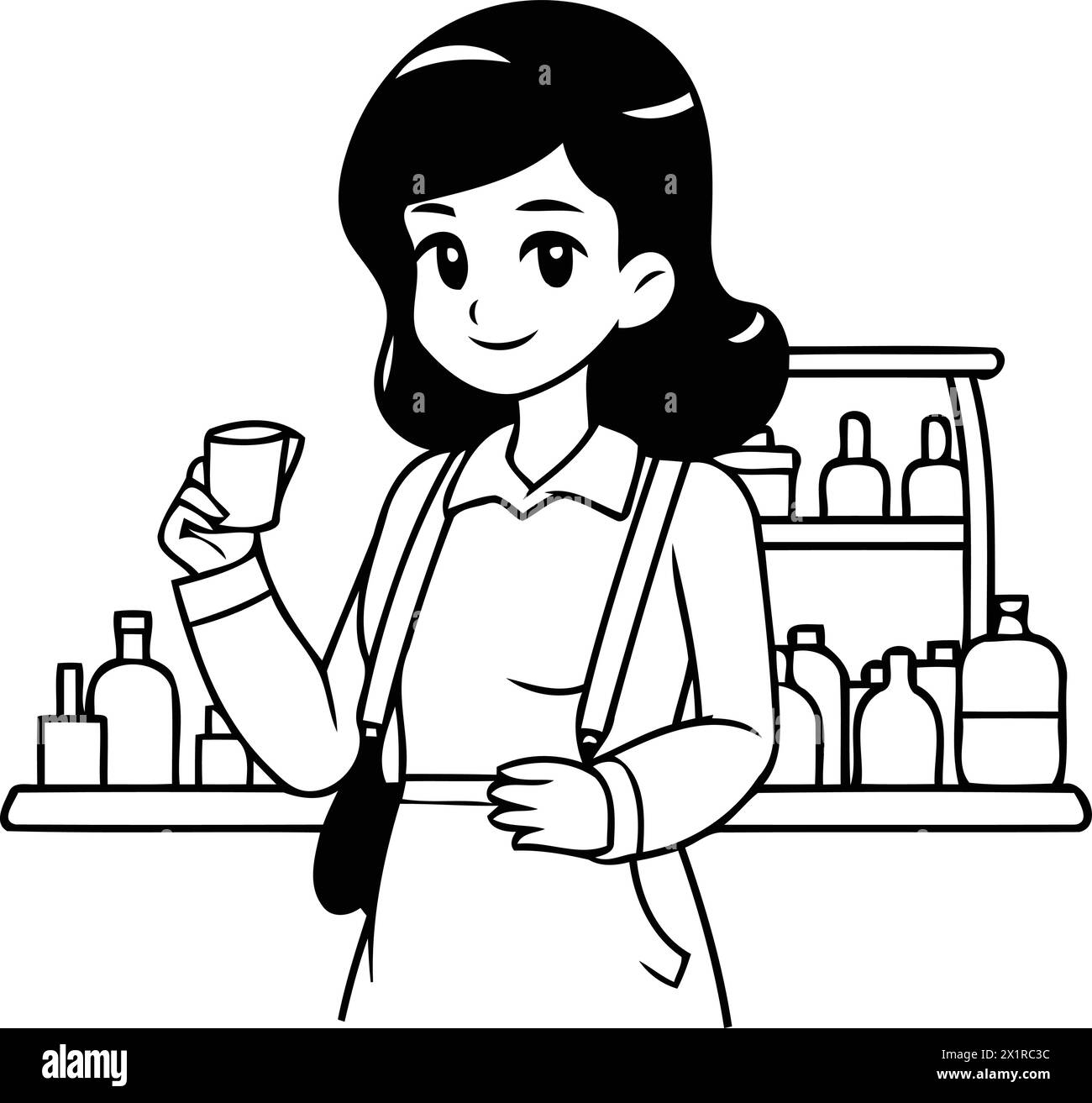 Bartender woman holding a coffee cup in her hand. Vector illustration Stock Vector