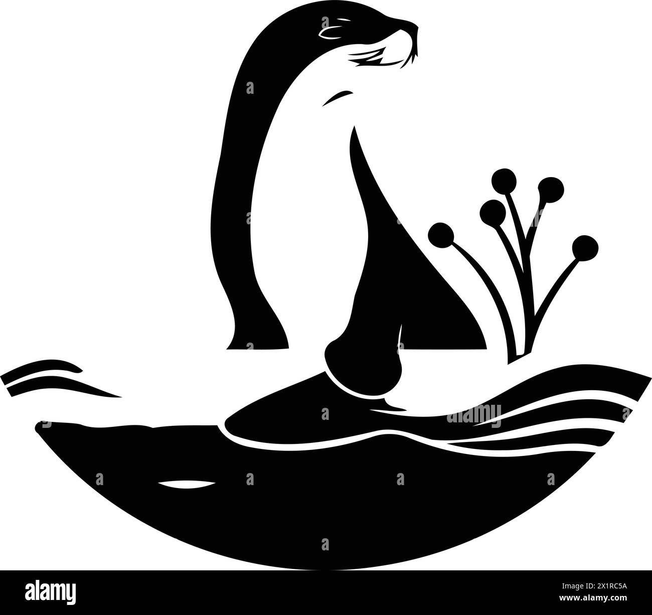 Otter swimming in the sea. Vector illustration in flat style Stock