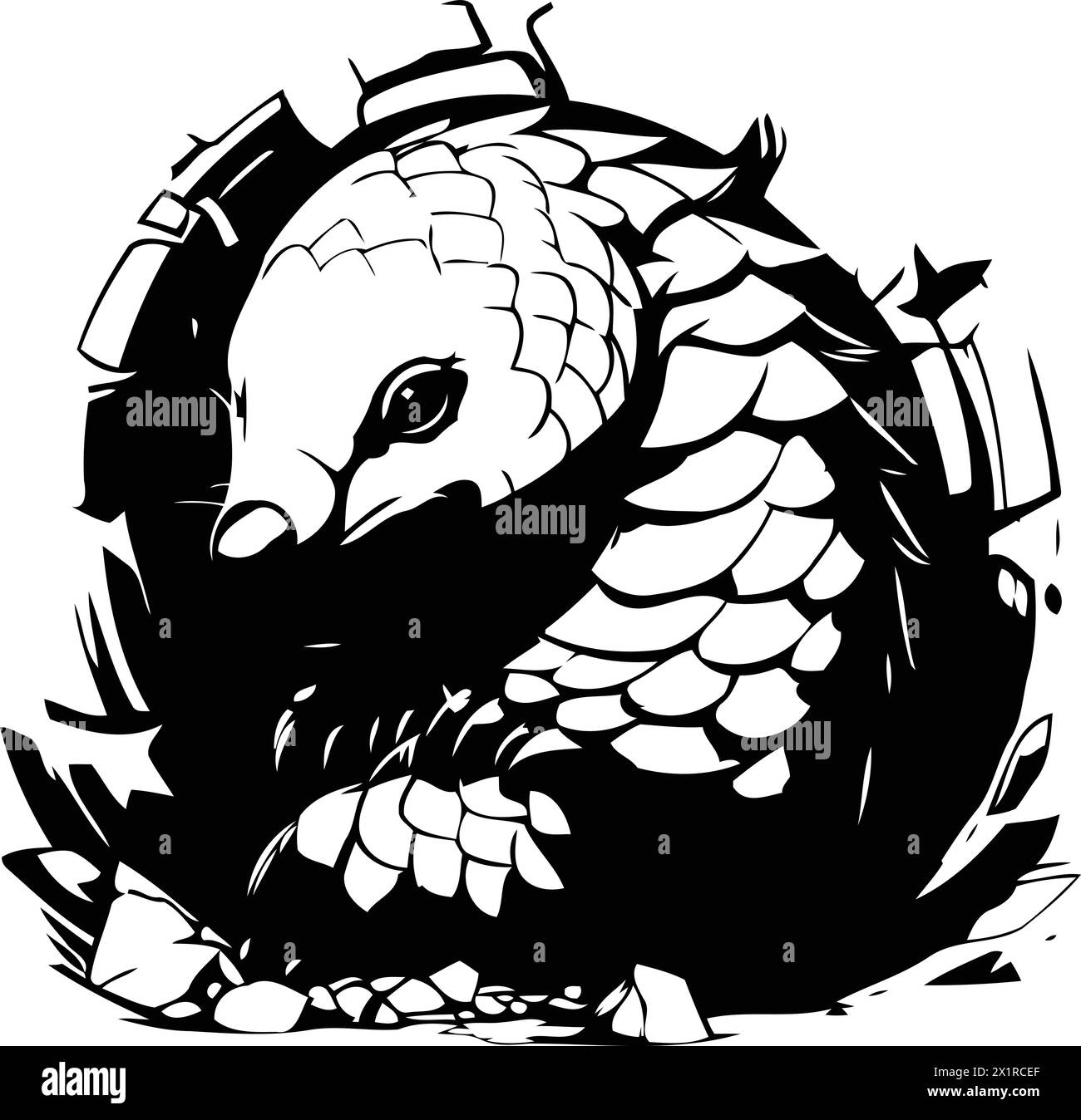Vector illustration of an echidna in a hole in the ground Stock Vector
