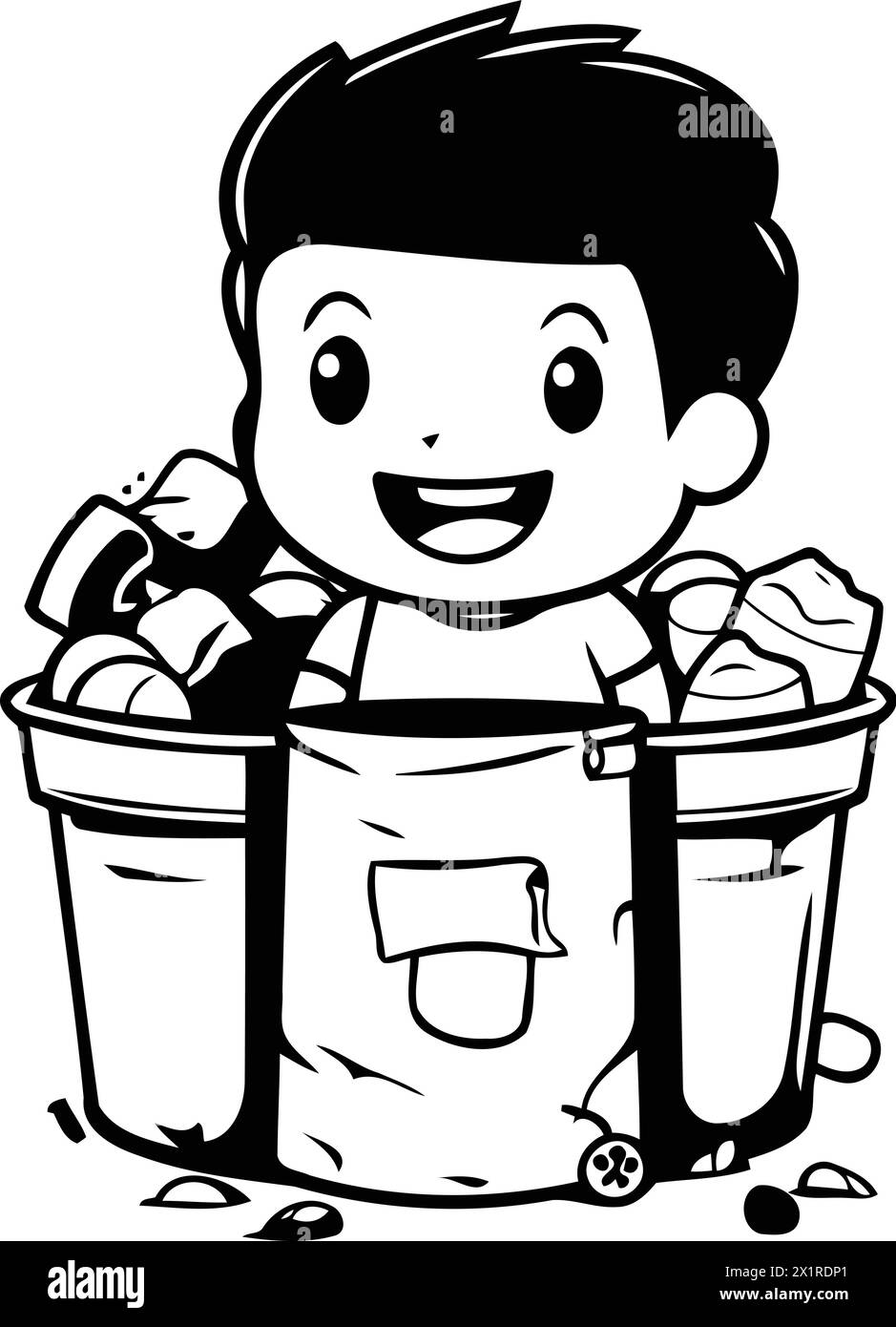 Cartoon boy throwing garbage in the trash can. Vector illustration ...