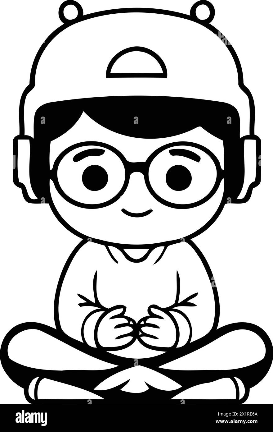 Cute little boy wearing astronaut helmet and glasses. Vector illustration. Stock Vector