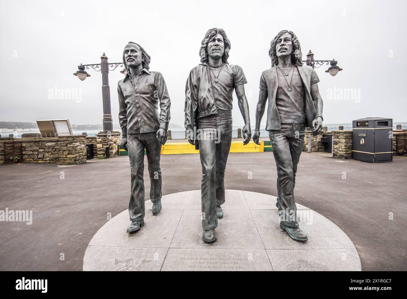 A statue of the Bee Gees by sculptor Andy Edwards was unveiled in Douglas Isle of Man in 2021.Located on Loch Promenade between Marine Gardens 1 & 2.. Stock Photo