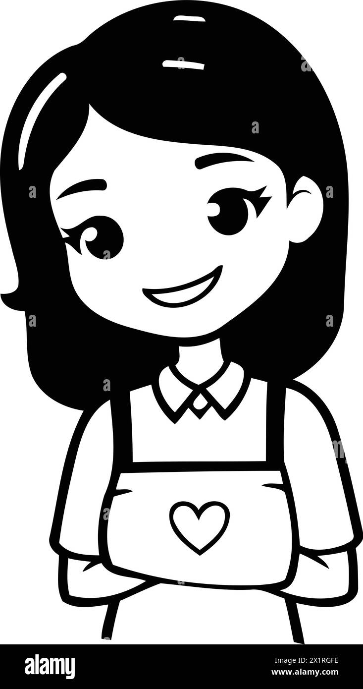 Cute girl with apron holding a heart. Vector illustration. Stock Vector