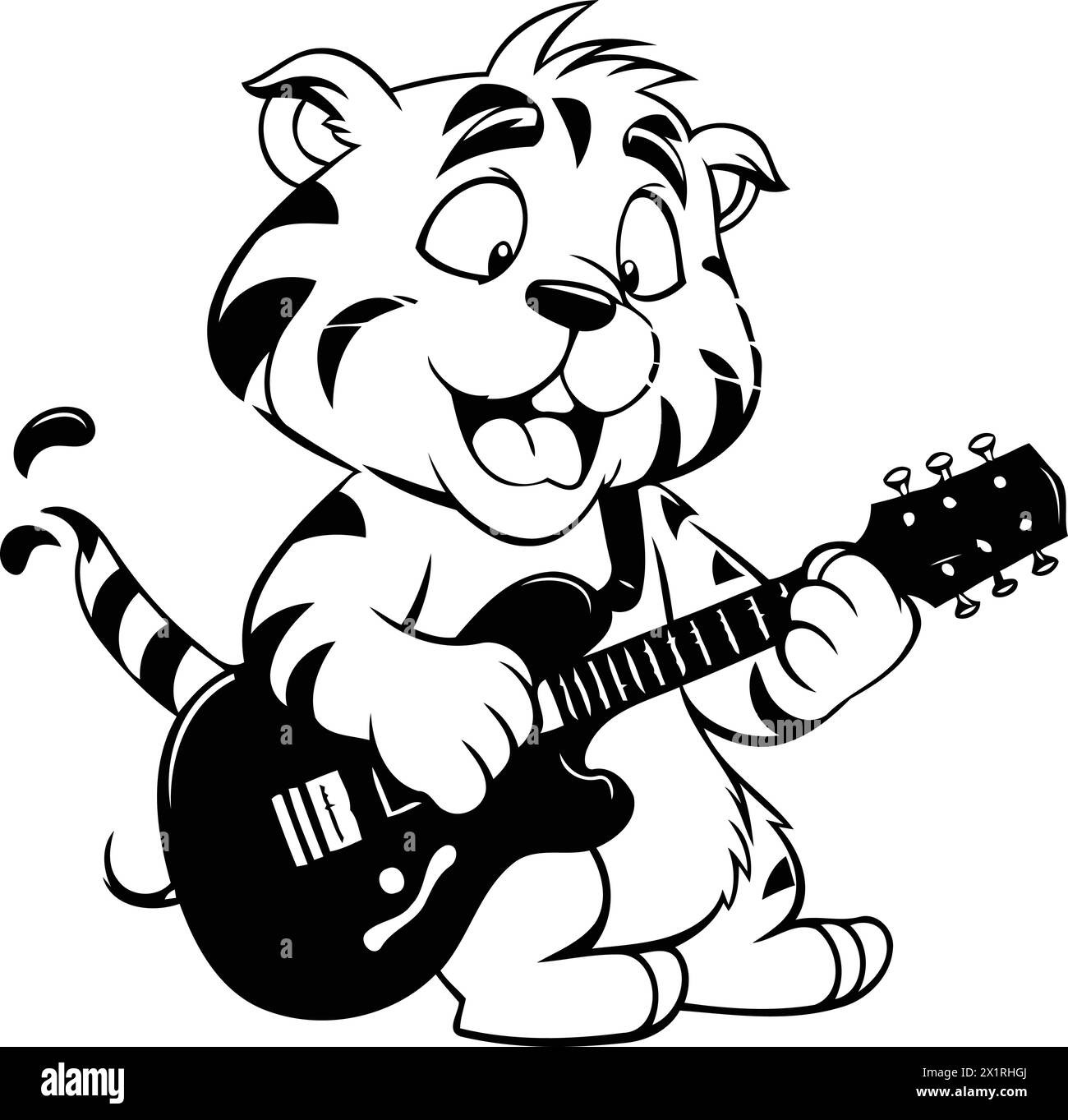 Cute tiger playing guitar. Vector illustration isolated on white