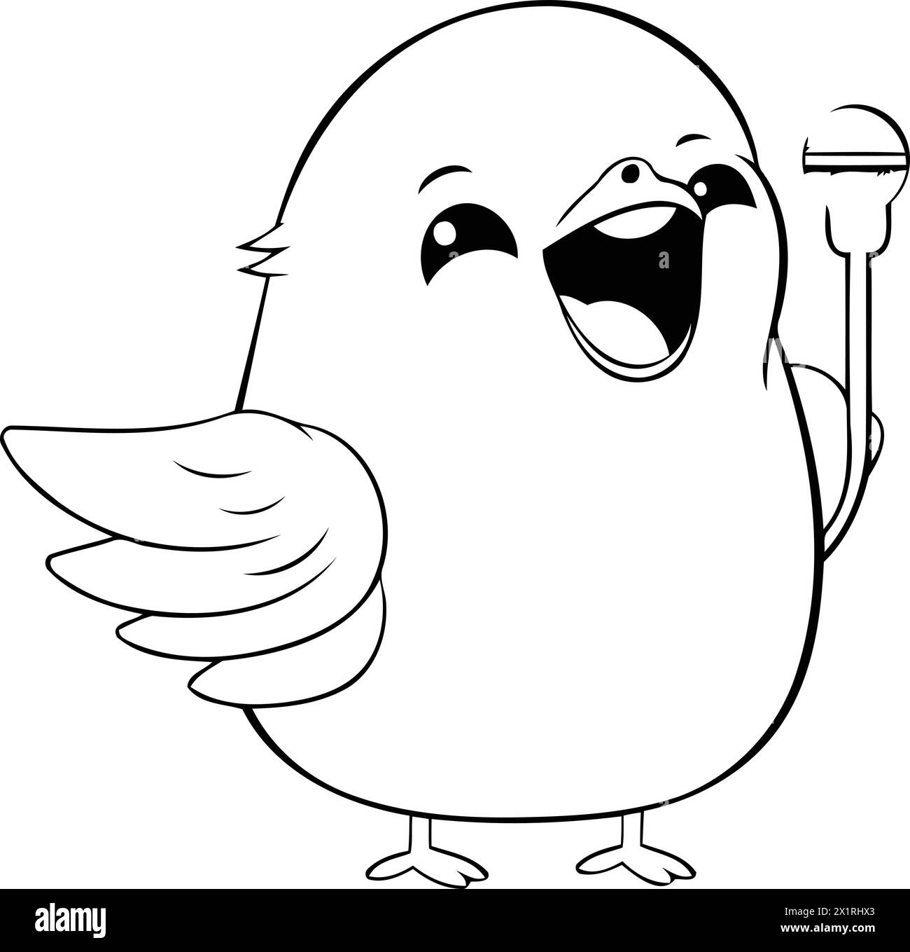 Cute bird singing with microphone. Vector illustration in cartoon style