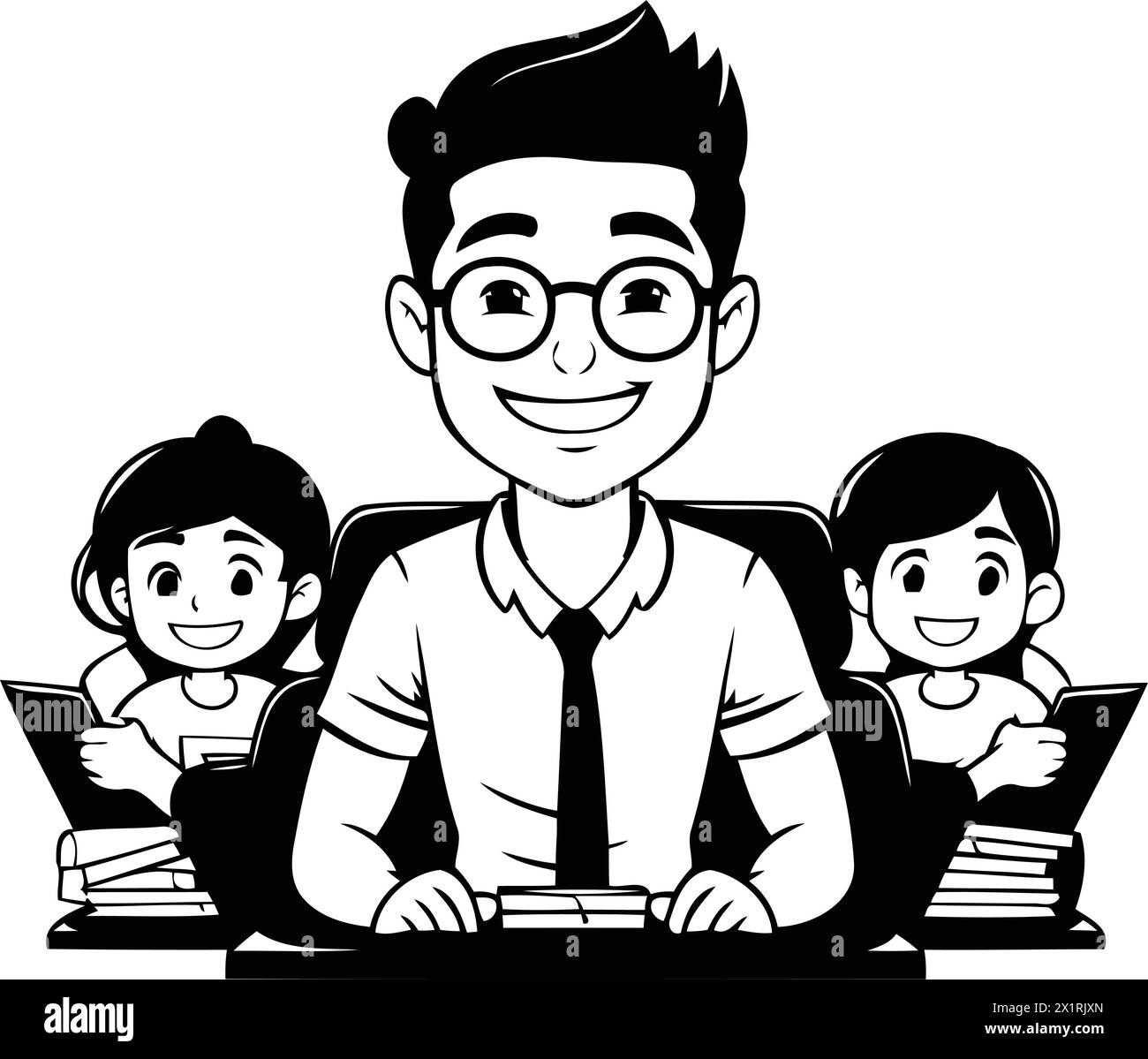 Teacher with students at home. Vector illustration in cartoon style. Stock Vector
