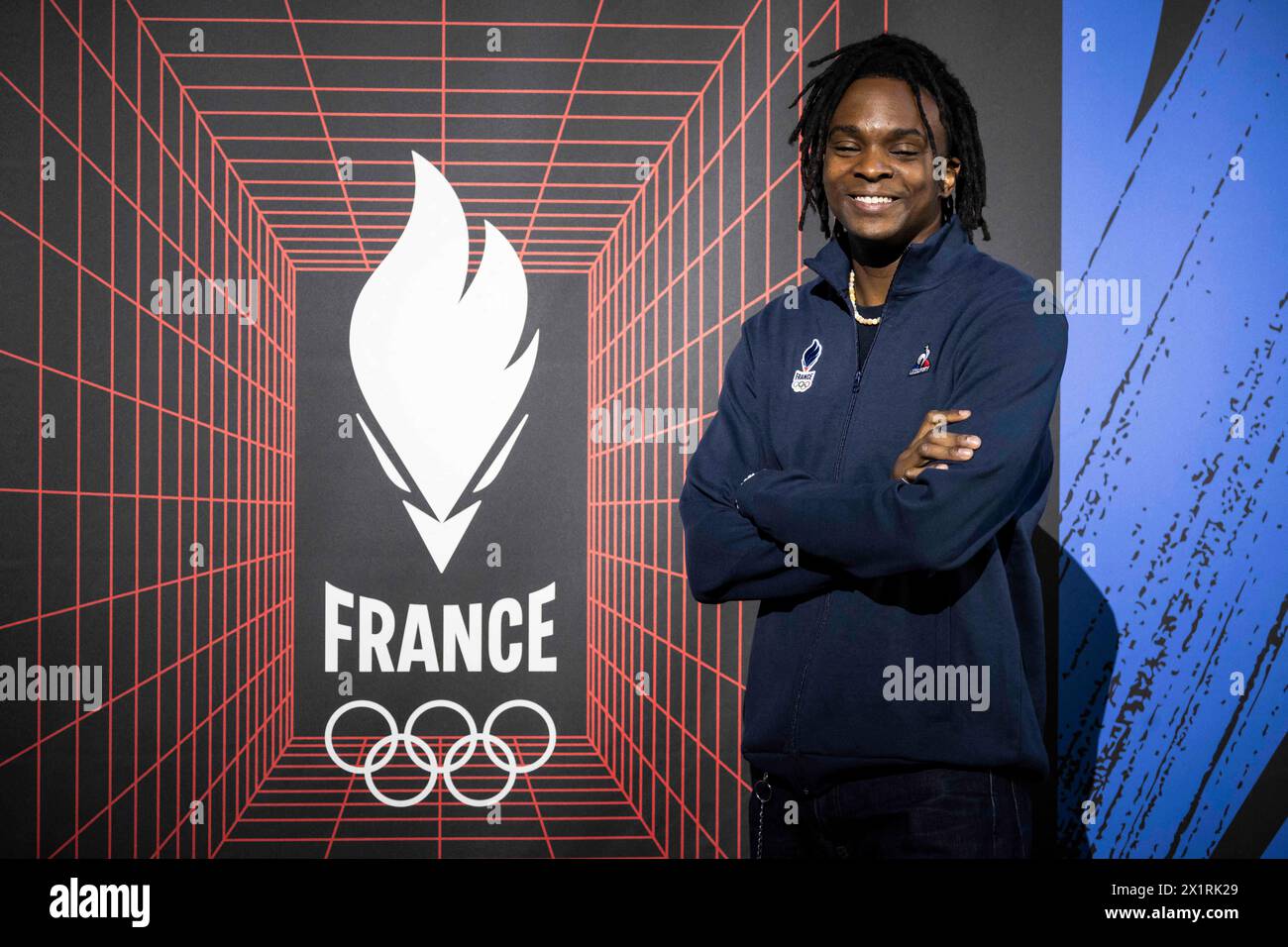 Enzo Lefort before a presentation of the French team's Berluti outfits ...
