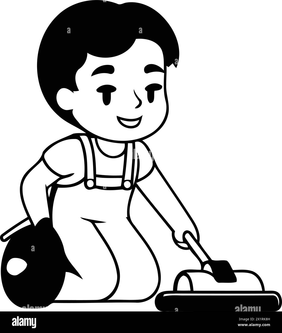 Cleaning service. Boy cleaning floor with mop. Vector illustration