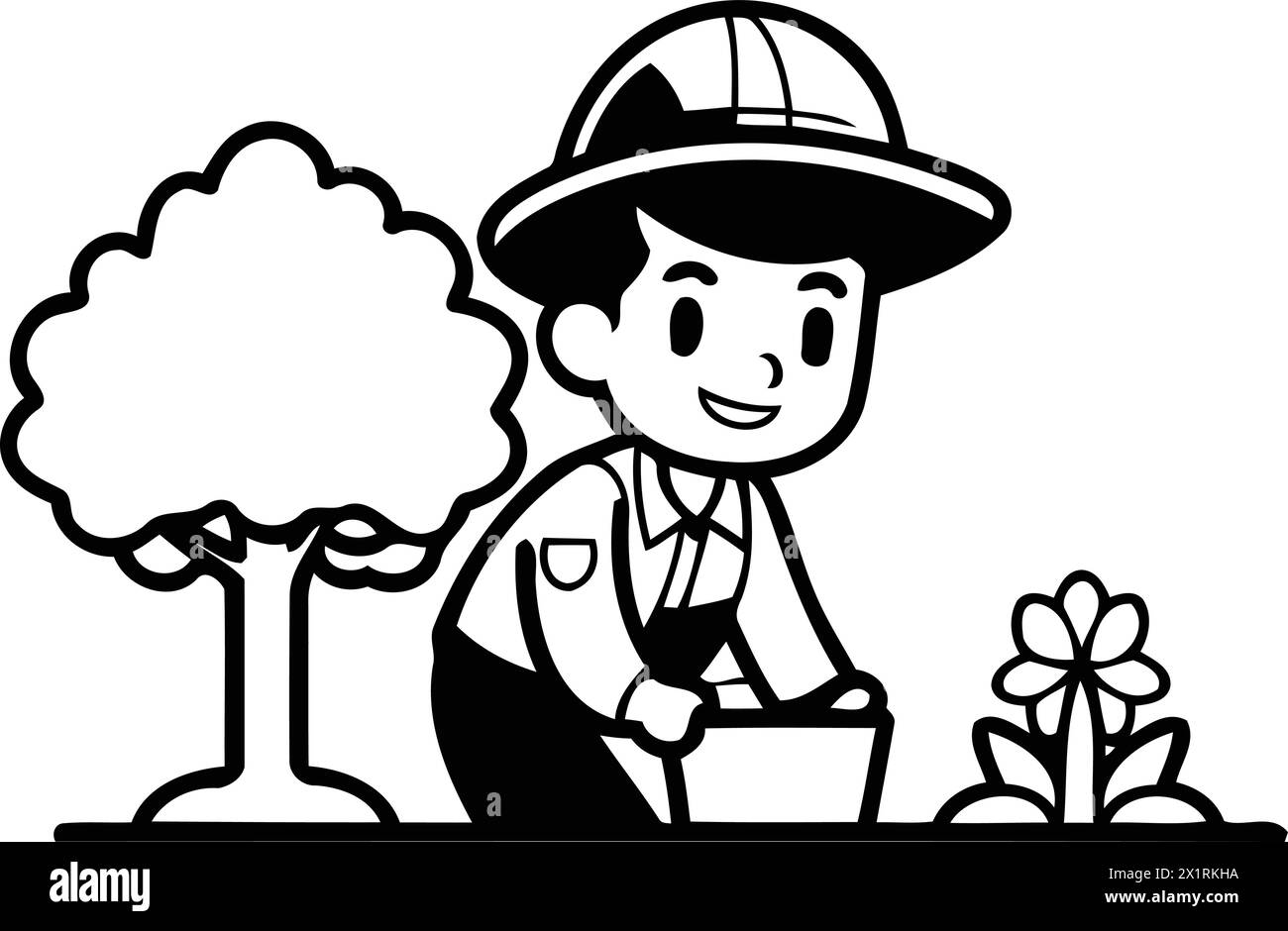 Farmer man working in the garden. Flat style vector illustration Stock ...