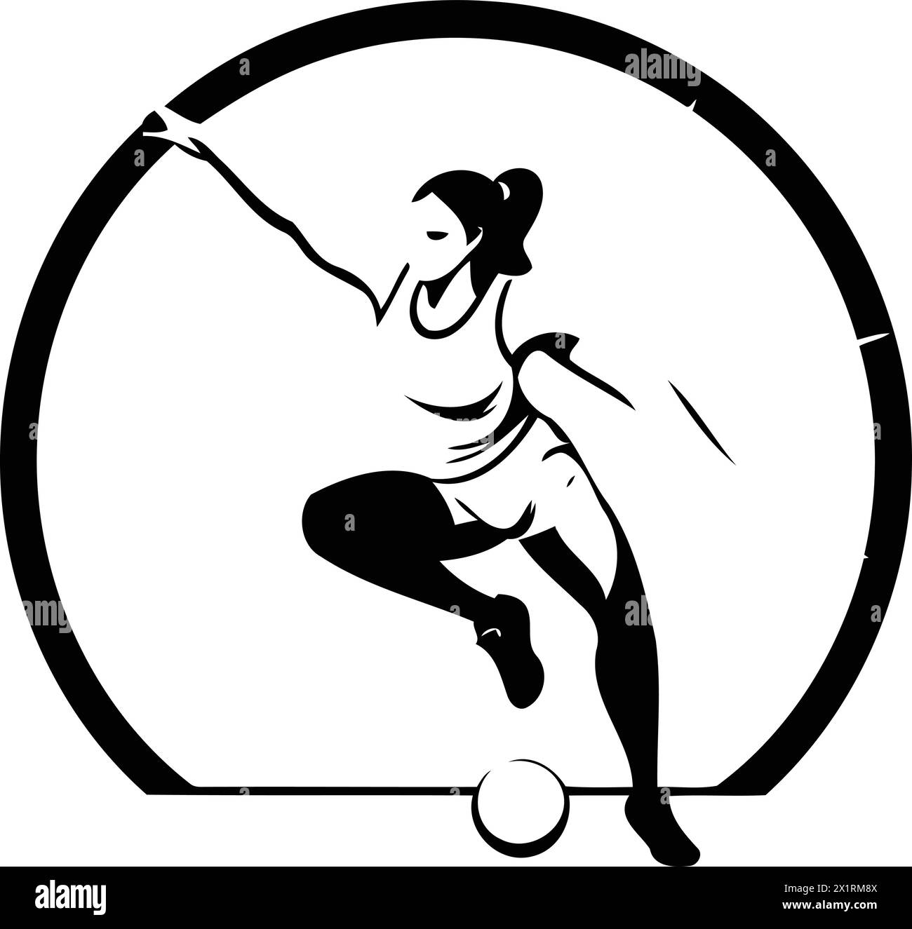 Female soccer player on the field. Vector illustration in retro style ...