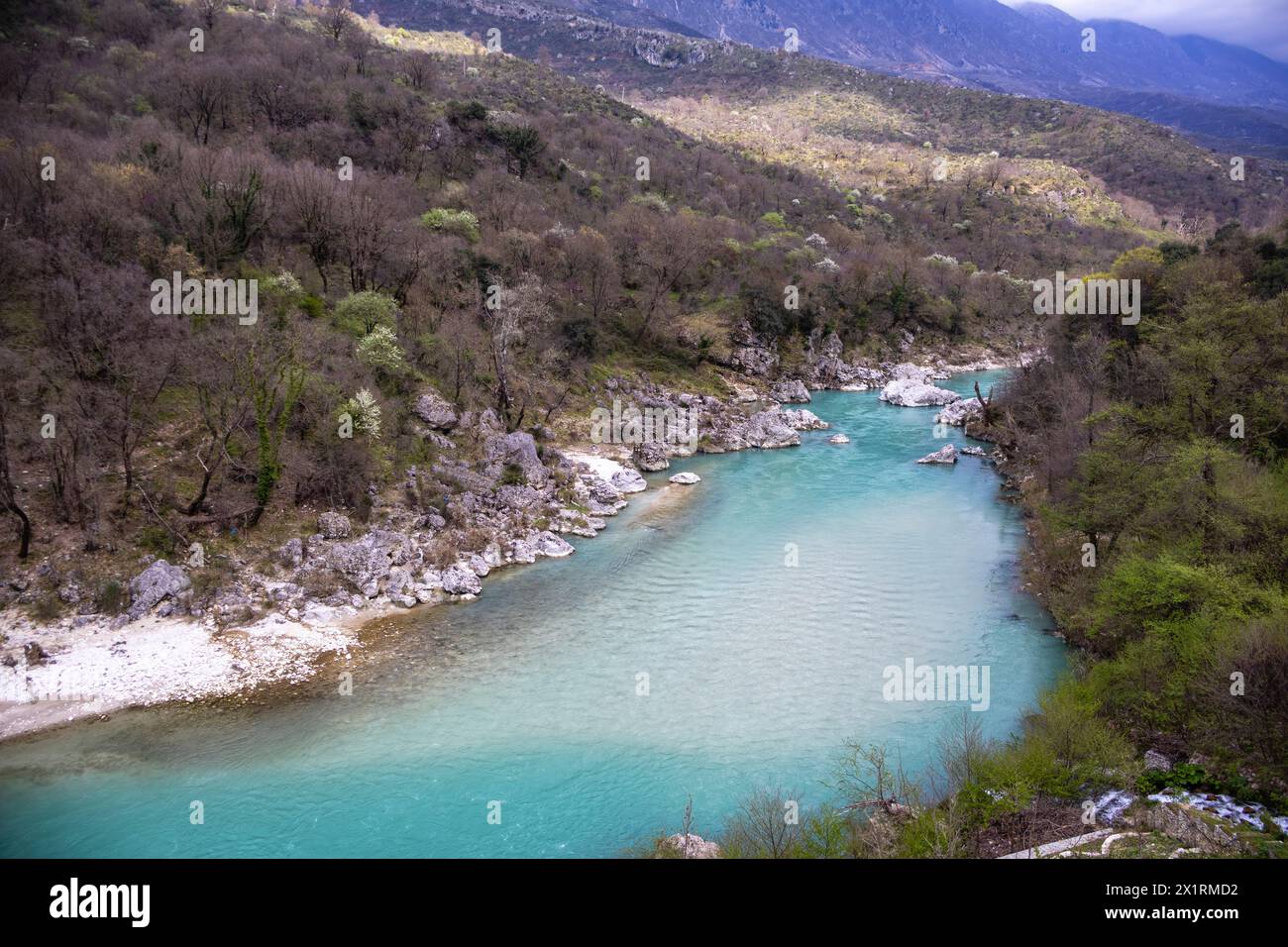 Flowing river at early springtime Stock Photo