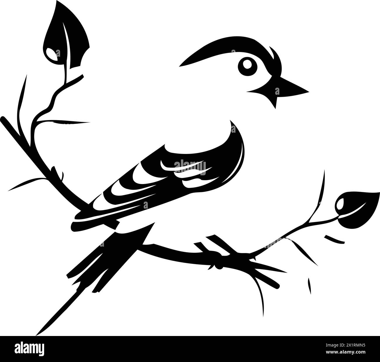 Blue jay bird sitting on a branch with leaves. Vector illustration Stock Vector