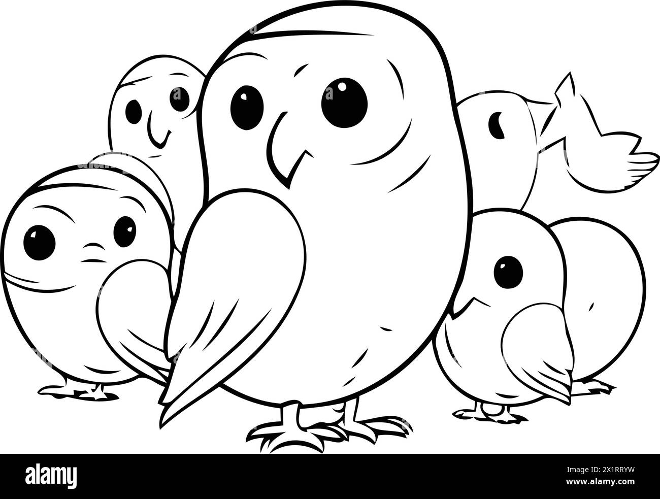 Vector illustration of a group of cute cartoon owl with their babies
