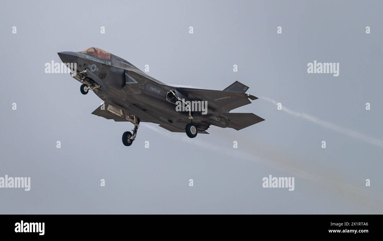 A U.S. Marine Corps F-35B Lightning II assigned to the 121st Marine Fighter Attack Squadron takes off during Korea Flying Training 2024, at Kunsan Air Stock Photo