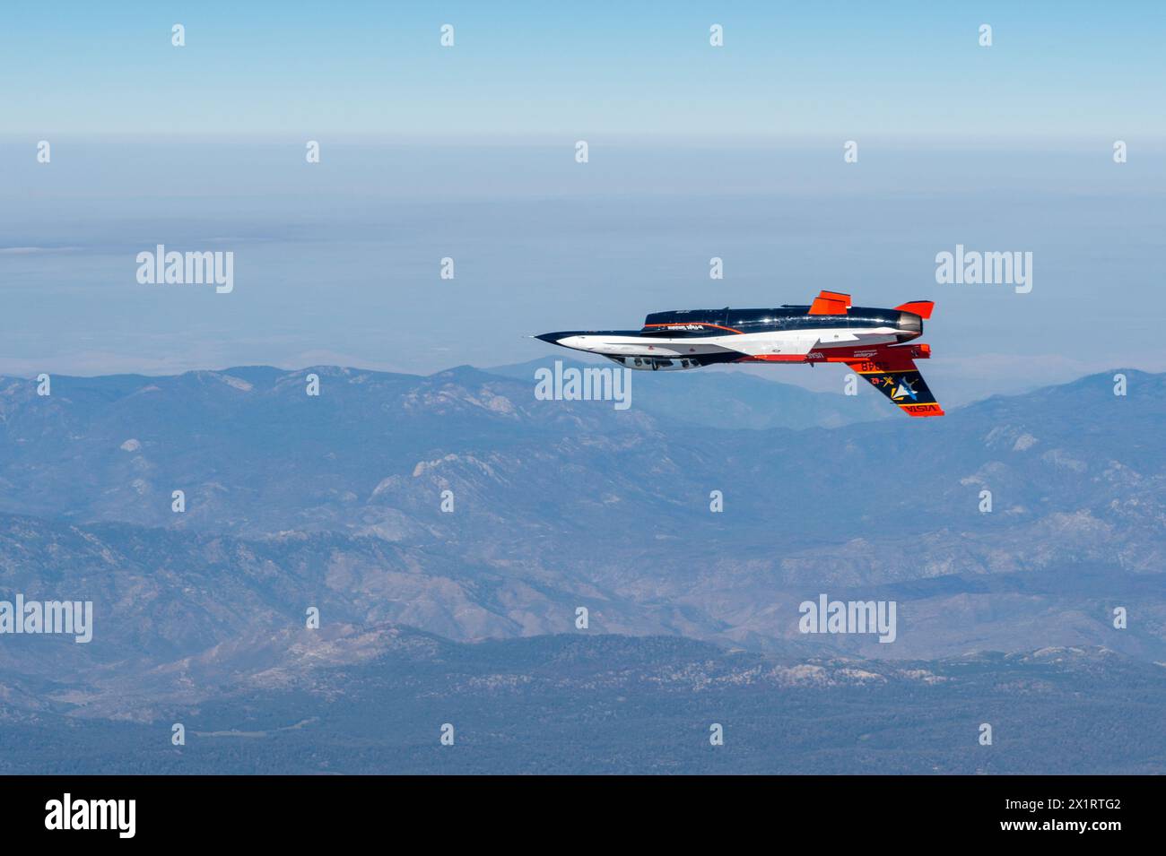 The X-62 Variable In-Flight Stability Test Aircraft (VISTA) flies in the skies over Edwards Air Force Base, California, Aug. 26, 2022. Stock Photo
