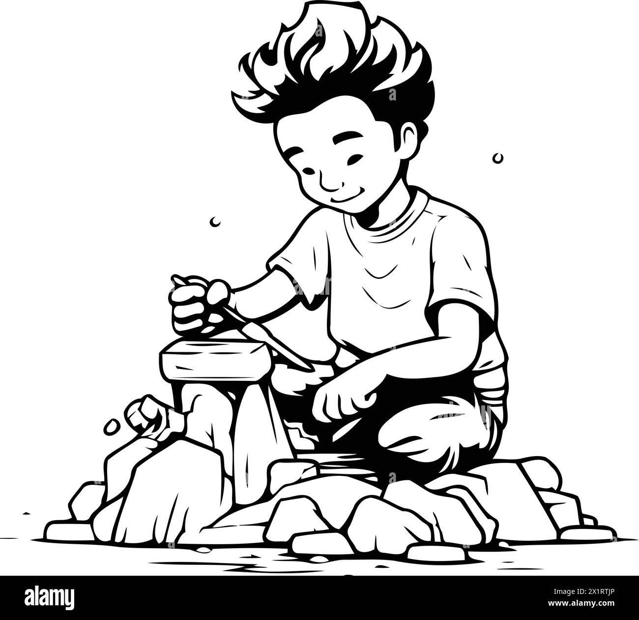 Child sitting on rock Stock Vector Images - Alamy