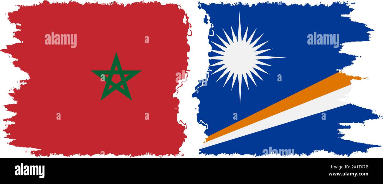 Marshall Islands and Morocco grunge flags connection, vector Stock Vector