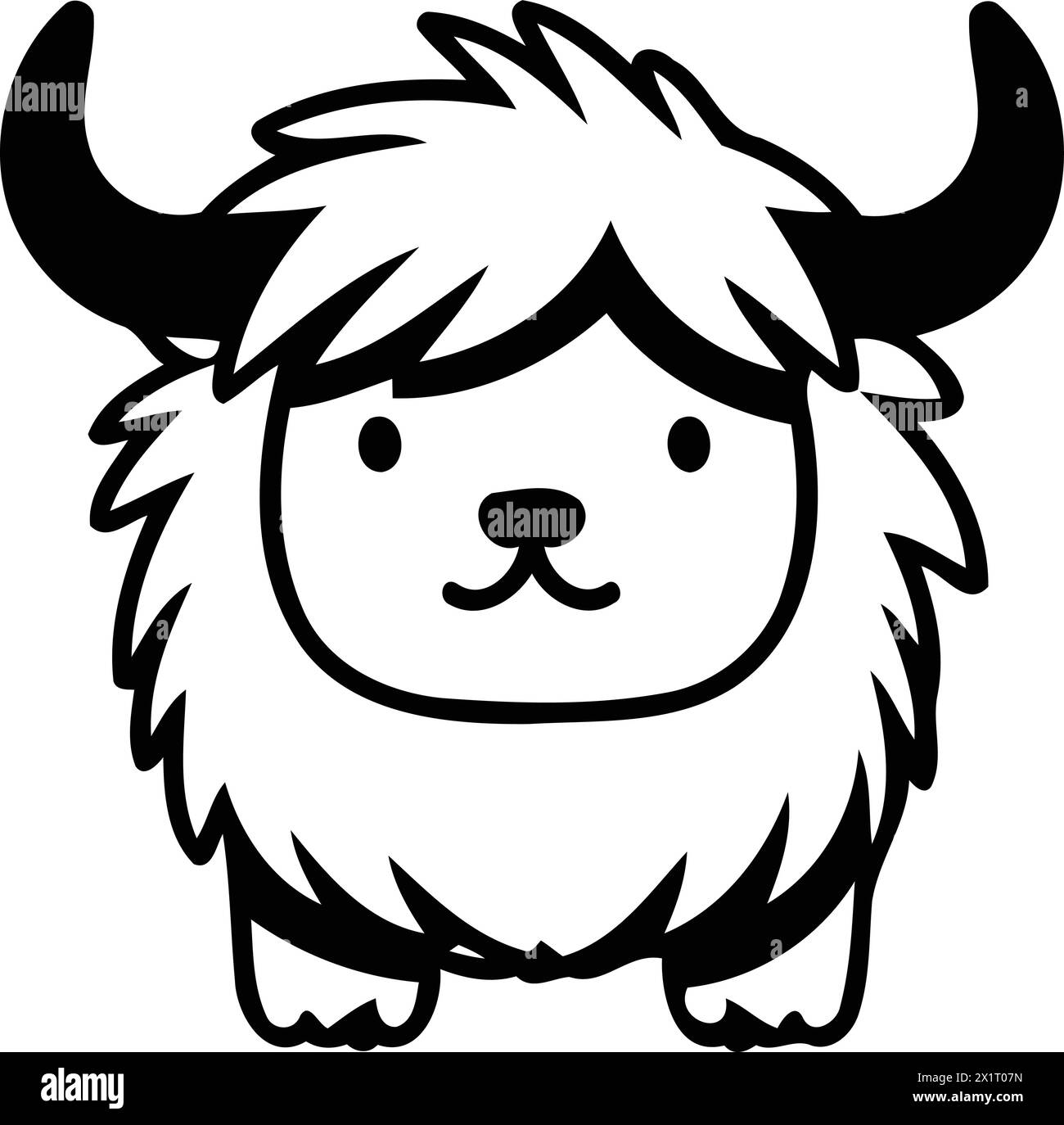 Cute cartoon yak in the grass. Vector illustration on white background. Stock Vector