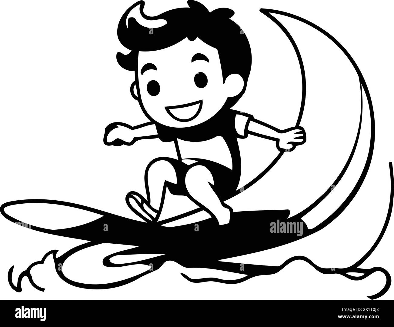 Surfer boy riding a wave. Vector illustration isolated on white background. Stock Vector