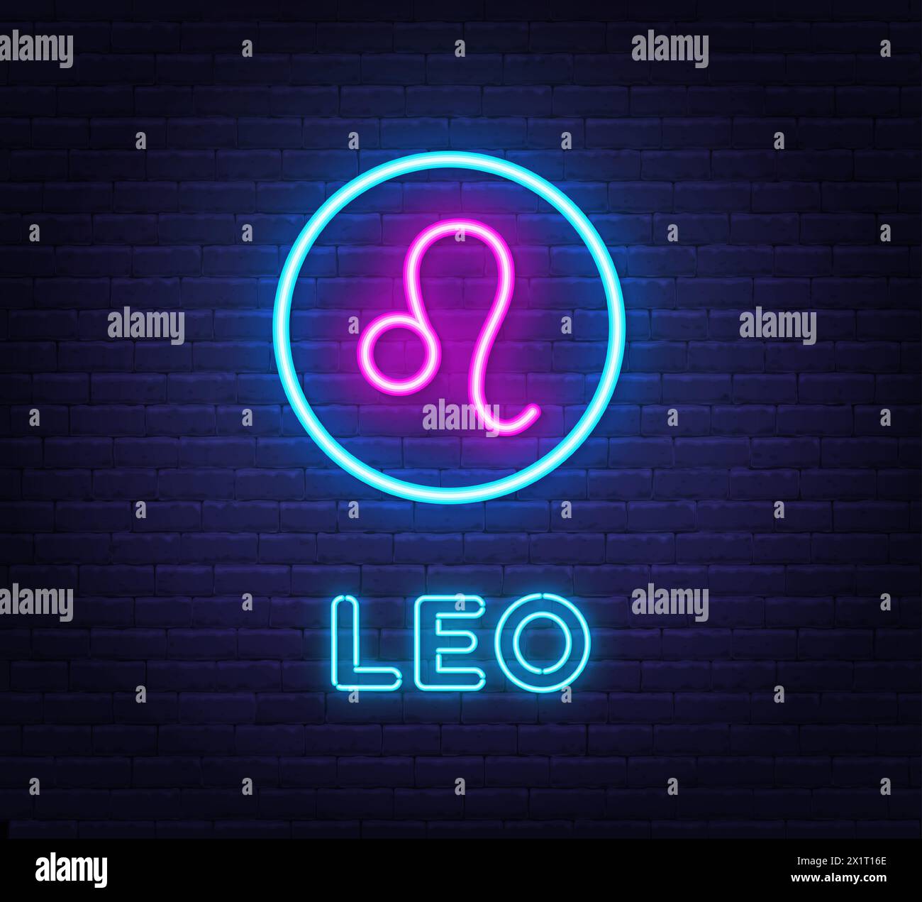 Neon Leo Sign on brick wall background Stock Vector Image & Art - Alamy