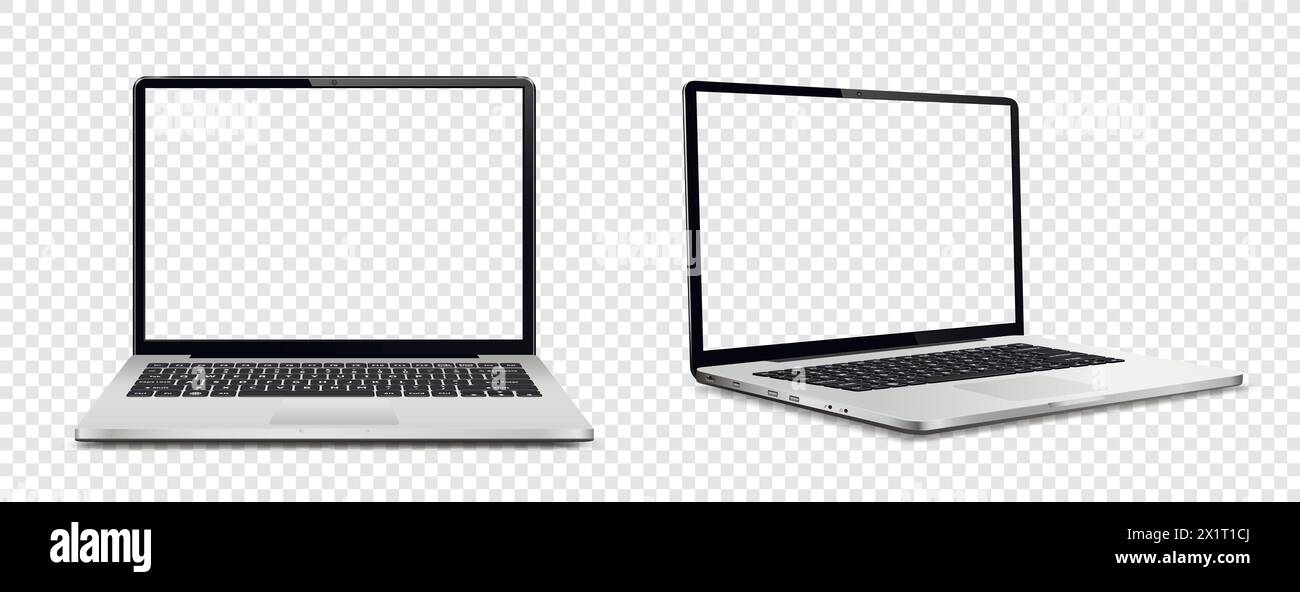 Laptop computer with transparent screen on transparent background ...