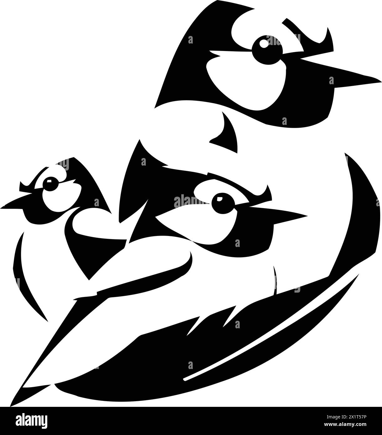 Vector illustration of a group of cartoon blue birds sitting on the