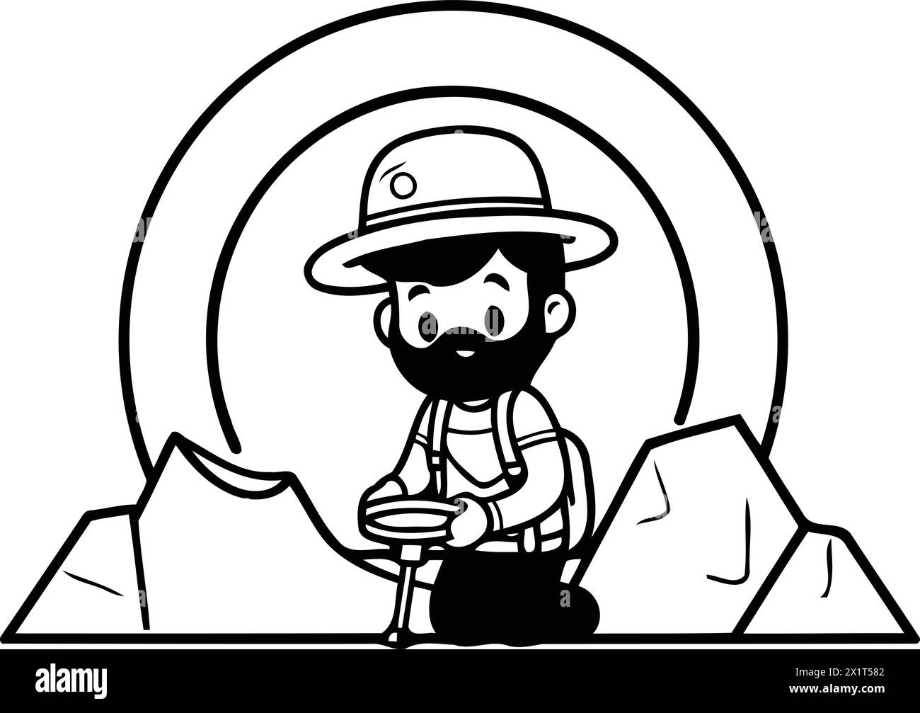 Trekking man with map and compass. Vector cartoon illustration Stock ...