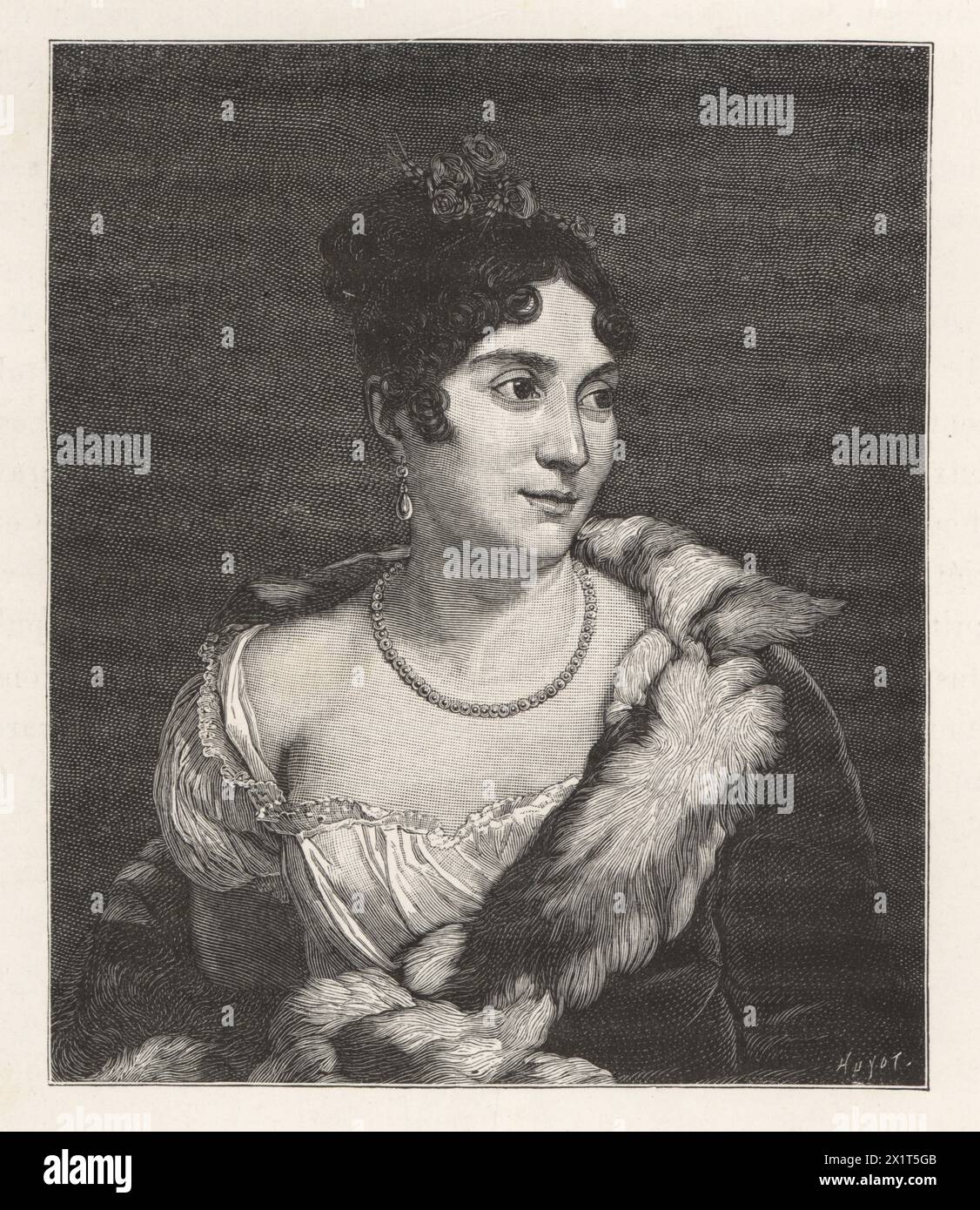 Mademoiselle Mars, pseudonym of Anne-Françoise-Hyppolyte Boutet, French actress and playwright, 1779-1847. Wood engraving by Huyot after a portrait by François Gérard. from Paul Lacroix's Directoire, Consulat et Empire, (Directory, Consulate and Empire), Paris, 1884. Stock Photo
