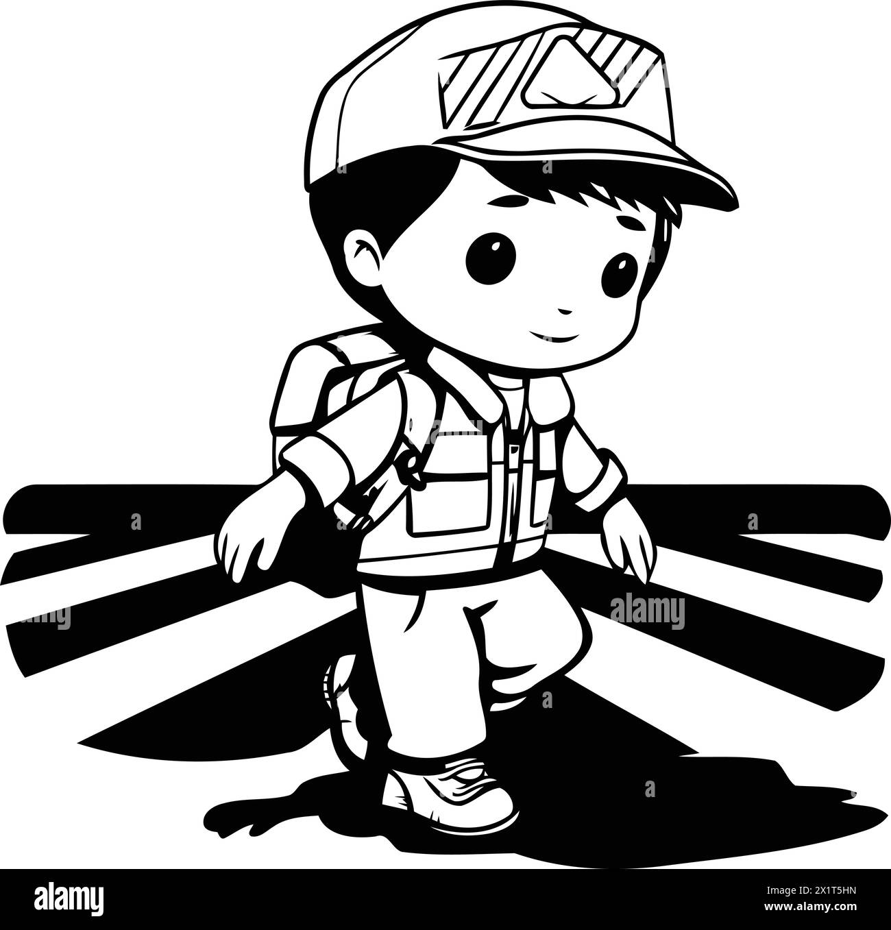 Illustration of a Little Boy Wearing a Safety Helmet and a Backpack Stock Vector