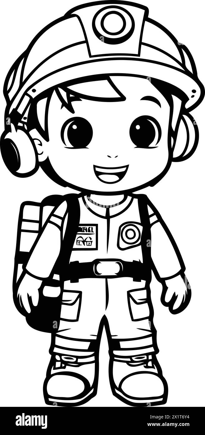 Illustration of a Cute Cartoon Astronaut Boy Wearing a Helmet Stock Vector