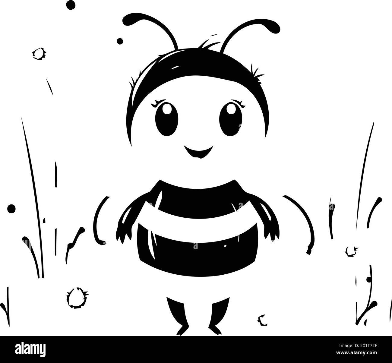 Cute cartoon bee with flowers on white background. Vector illustration. Stock Vector