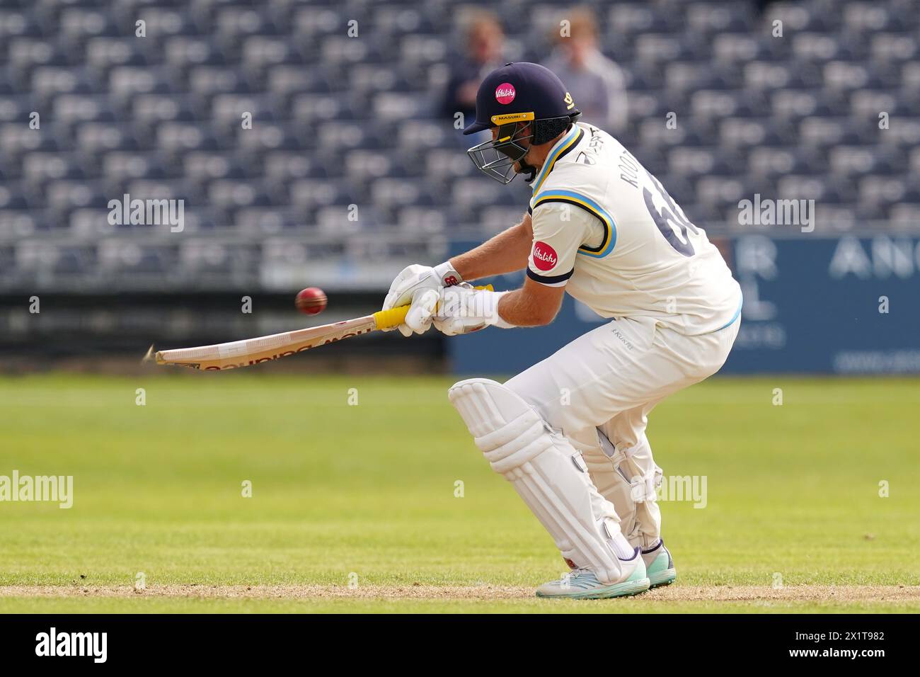 Bristol, UK, 14 April 2024. Yorkshire's Joe Root reverse scoops during