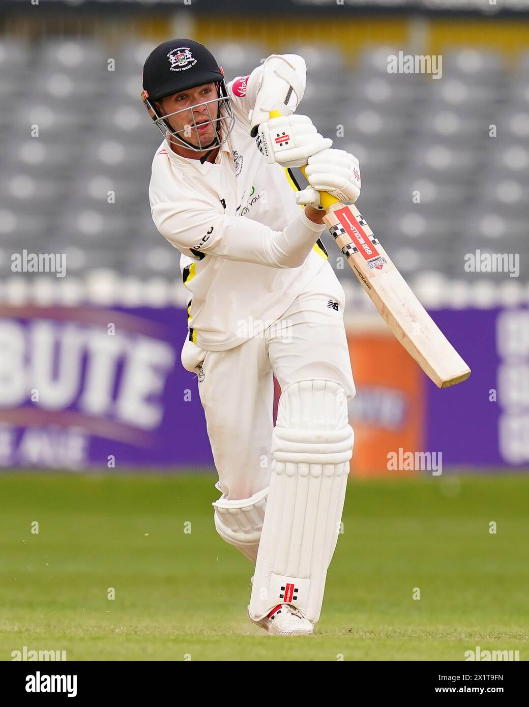 Bristol, UK, 14 April 2024. Gloucestershire's Ollie Price bats during
