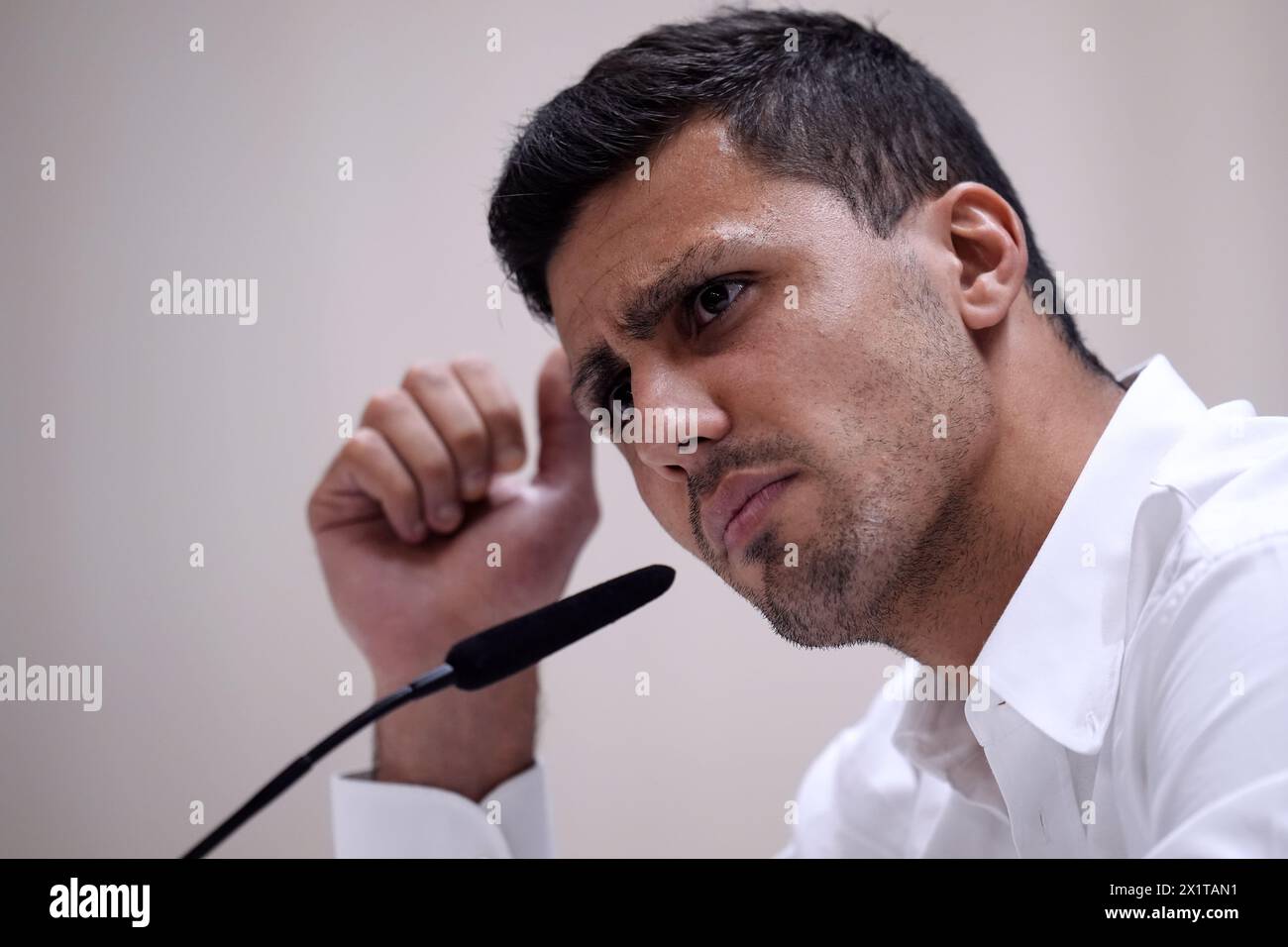 File photo dated 08-04-2024 of Manchester City's Rodri, who claims he 'saw only one team' trying to win as he bemoaned Real Madrid's tactics following Manchester City's heartbreaking Champions League quarter-final loss. Issue date: Thursday April 18, 2024. Stock Photo